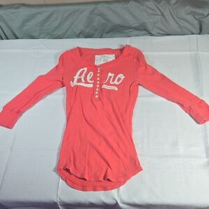 Vintage Y2k Aeropostale Coral Long Sleeve Henley Top Small